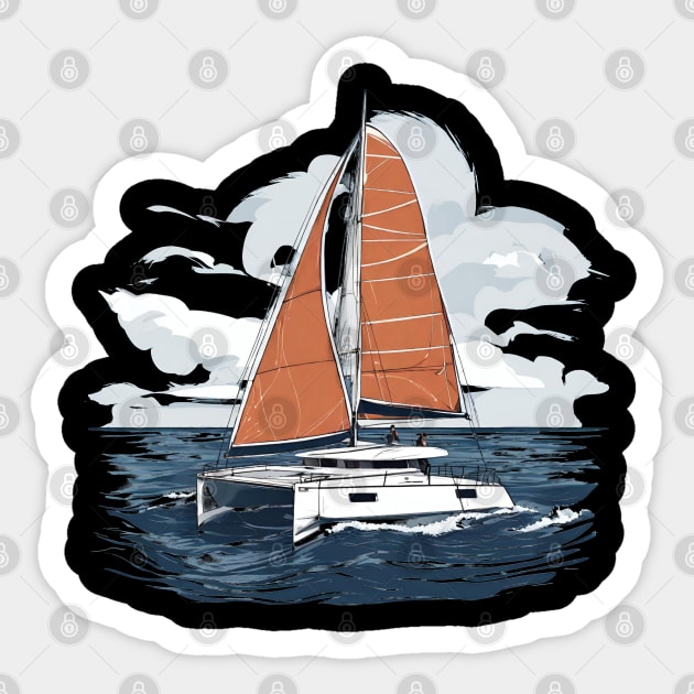 Men's Catamaran Sailing Vintage Sketch Sticker by CP6Design